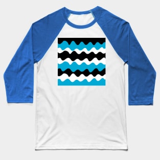 Black blue and white horizontal wavy pattern Baseball T-Shirt